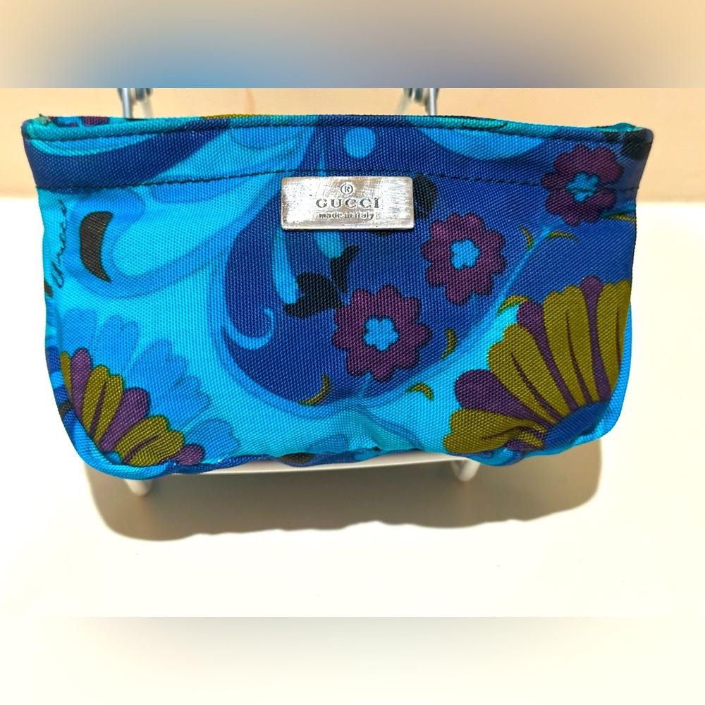 GUCCI Blue Multicolor Nylon Pouch Bag Purse Accessories Bag